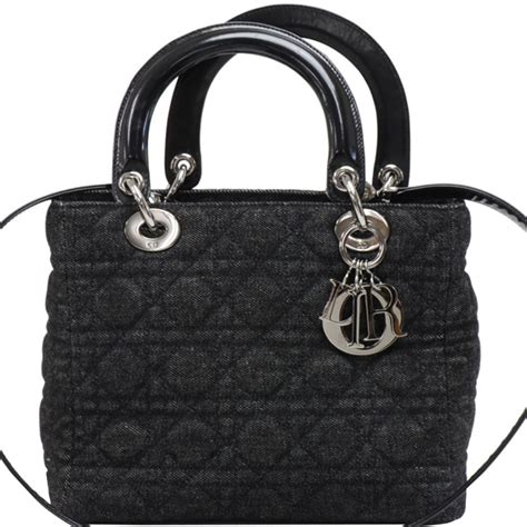 Dior Black Cannage Quilted Denim Medium Lady Dior Tote Dior The Luxury Closet