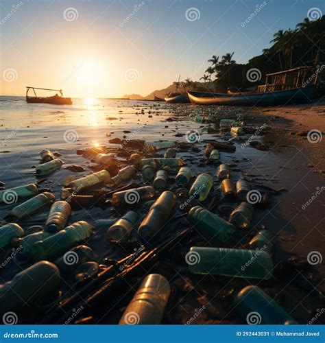 Seaboard Marred By Discarded Plastic And Debris, Epitomizing Dire Beach