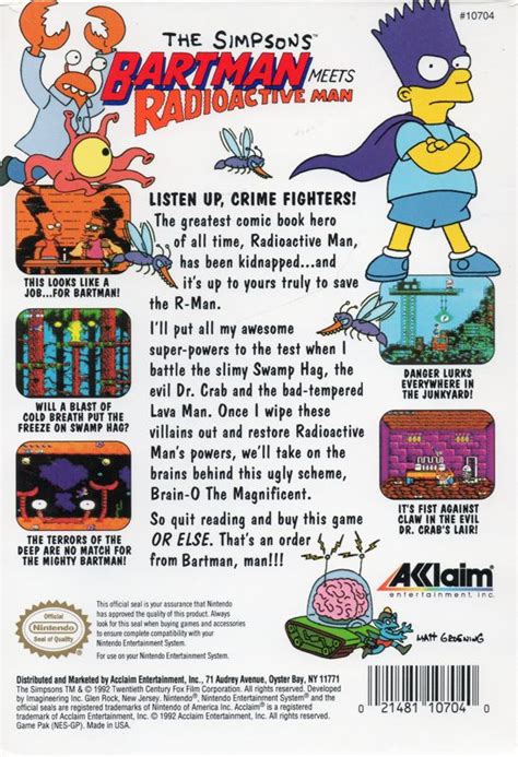 The Simpsons: Bartman Meets Radioactive Man (1992) NES box cover art ...