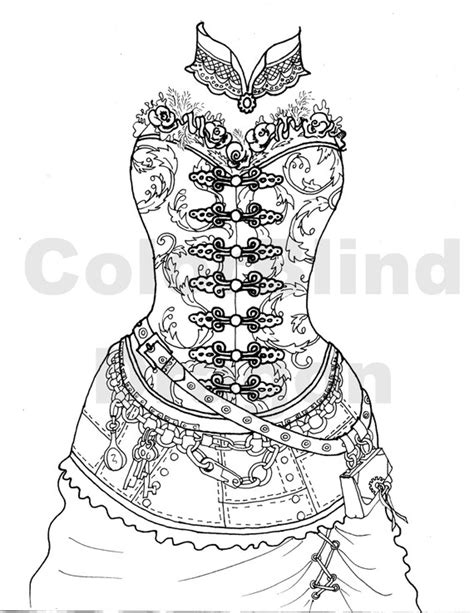 Steampunk Coloring Page Corset Boudoir By Colorblinddragon On Etsy