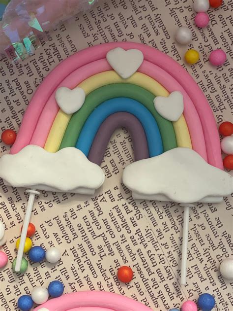 Rainbow Cake Topper Unicorn Cake Topper Rainbow Theme Girl Etsy