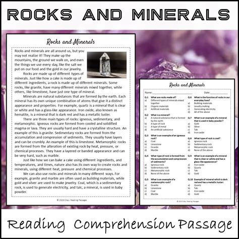 Mineral Comprehension Activity Worksheets Worksheets Library