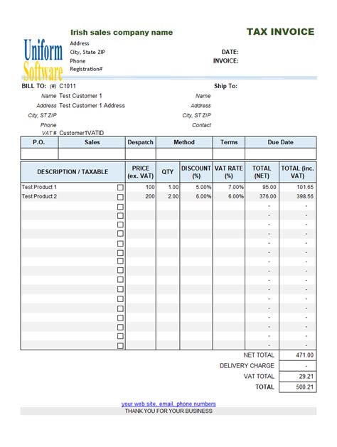 Vat Invoice Templates