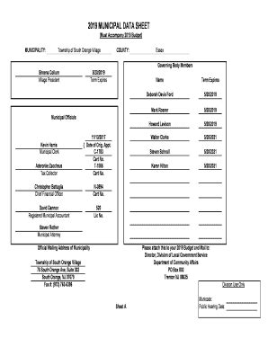 Fillable Online Municipal Data Sheet Villagegreennj Fax