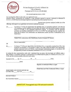 Fillable Online Private Employer E Verify Affidavit For City Of Monroe