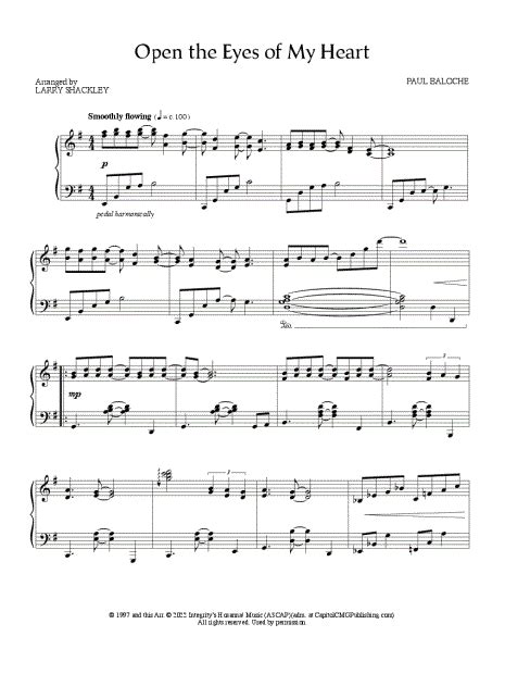 Larry Shackley Open The Eyes Of My Heart Sheet Music Piano Solo In G Major Download