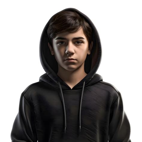 Retrato De Un Joven Con Una Sudadera Negra Sobre Un Fondo Blanco