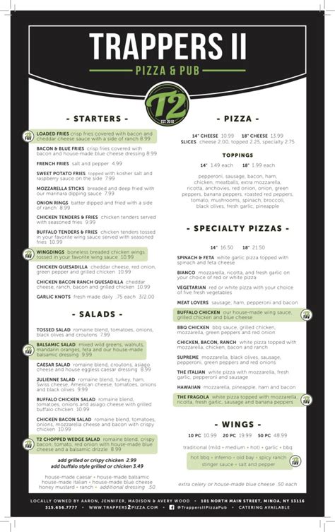 Menu Trappers Ii Pizza And Pub