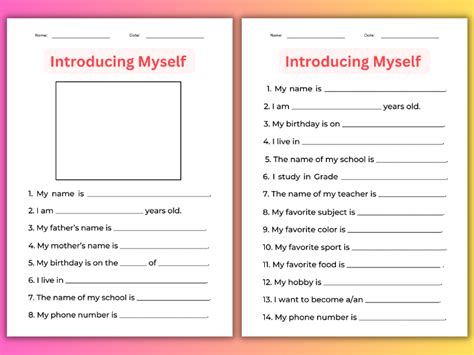 All About Me Printable Introducing Myself Worksheet For Grade