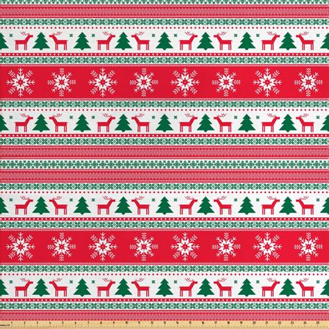 Christmas Fabric By The Yard Traditional Reindeer Xmas Tree Snowflake