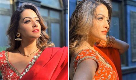 Naagin Actor Anita Hassanandani Looks Hot And Sexy In Red Satin Saree And We Cant Stop
