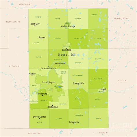 MI Kent County Vector Map Green Digital Art by Frank Ramspott - Pixels