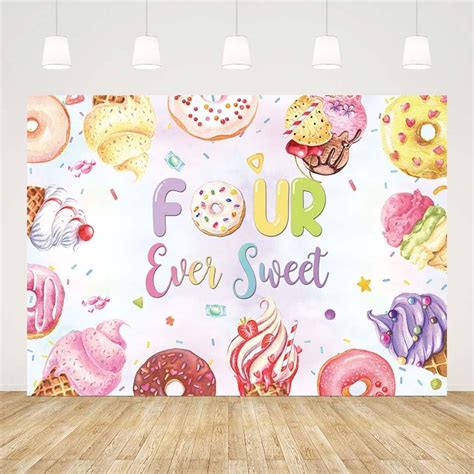 Aibiin 7x5ft Four Ever Sweet Birthday Backdrop Girl Ice