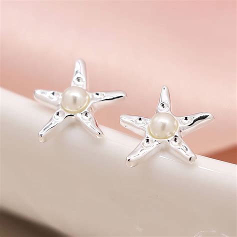 Sterling Silver And Pearl Starfish Stud Earrings By Songs Of Ink And Steel