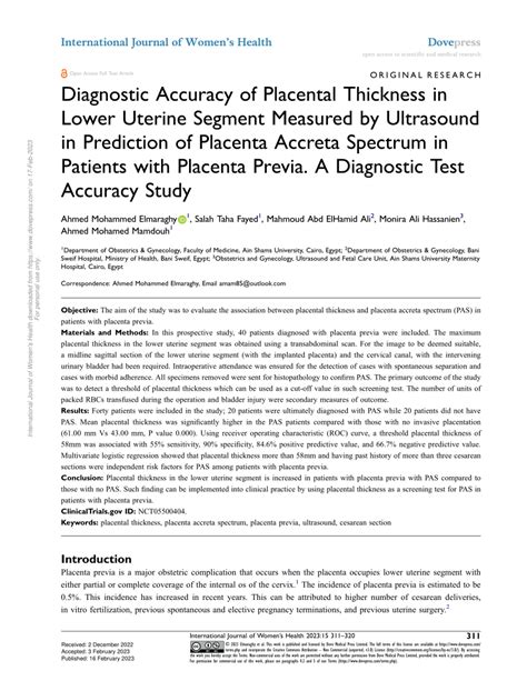 Pdf Diagnostic Accuracy Of Placental Thickness In Lower Uterine