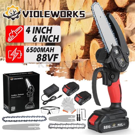 Violeworks Cordless Electric Saw Chainsaw With 4 Inch6 Inch Guide Plate And Saw Chains Shopee