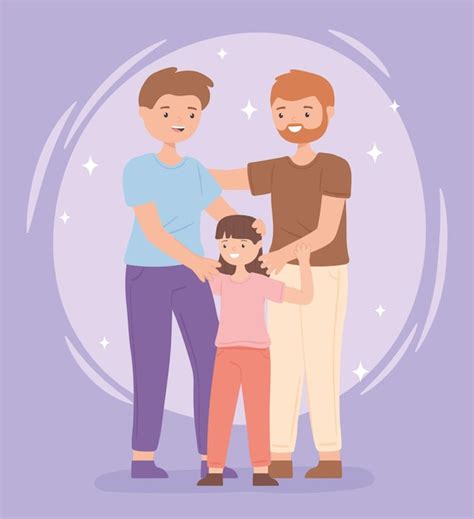Pareja Masculina Gay Con Hija Vector Premium