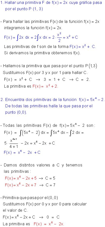 Función Primitiva Ejemplos Integrales Inmediatas