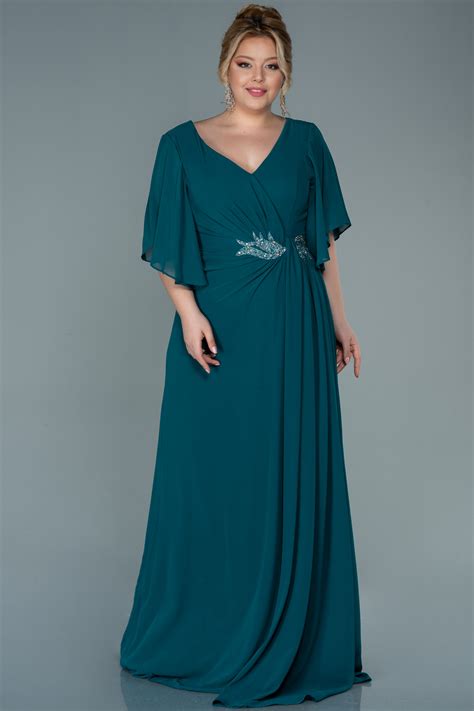 Long Emerald Green Chiffon Plus Size Evening Dress Abu2683