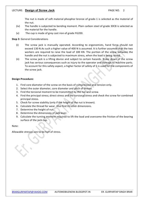 AUTOMOBILE/ MECHANICAL ENGG.: Design Of Screw Jack