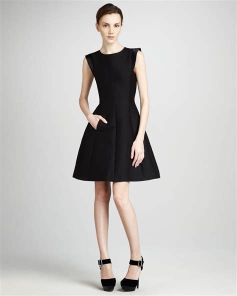 Lyst Halston Flared Faille Dress In Black