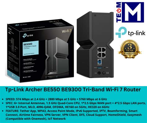 Tp Link Archer BE550 BE9300 Tri Band Wi Fi 7 Router