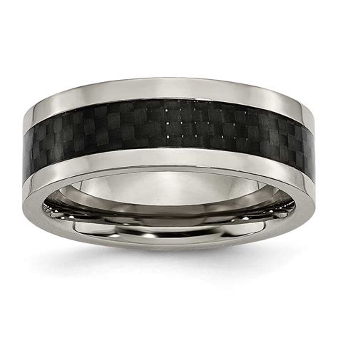 Titanium Polished Wblack Carbon Fiber Inlay 8mm Band Precious Accents Ltd