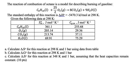 SOLVED: The Reaction Of Combustion Of Octane Is A Model For, 46% OFF