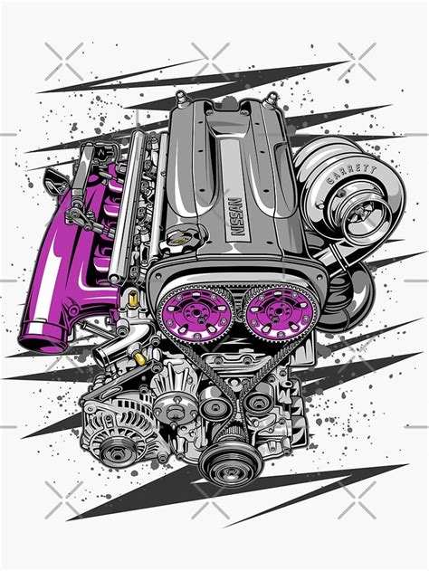 A Drawing Of A Car Engine With Purple Paint On It S Hood And The Top Part