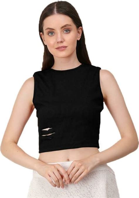 Ad2cart Women Lycra Blend Black Crop Top S Jiomart