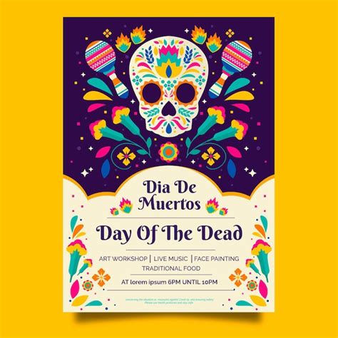 Plantilla De Cartel Vertical Plano Dia De Muertos Vector Gratis