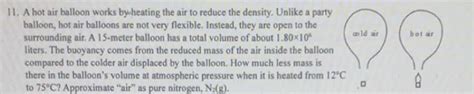 Solved A Hot Air Balloon Works By Heating The Air To Reduce Chegg