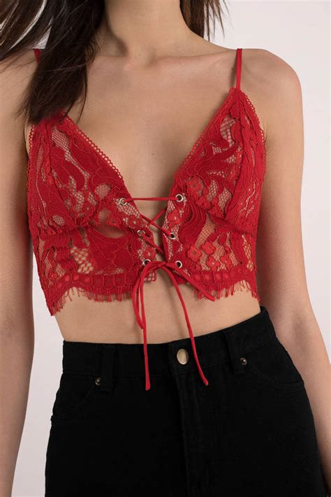 Tiffany Lace Corset Crop Top In Red 56 Tobi US