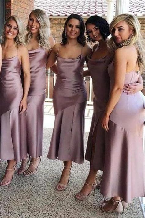 Cowl Neck Mermaid Long Mauve Bridesmaid Dress With Slit Fancyvestido