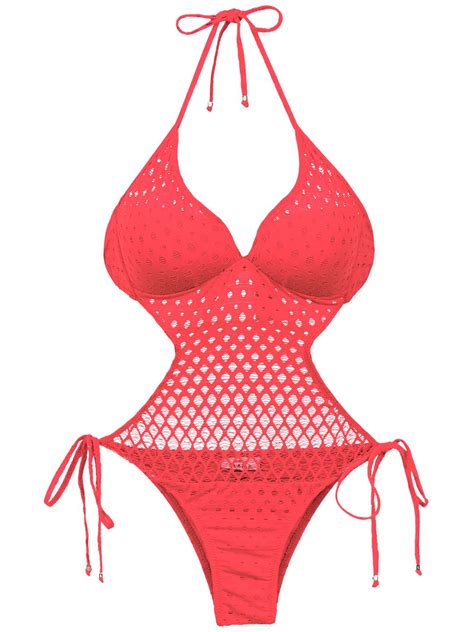 Amir Slama Cut Out Detail Swimsuit Red Farfetch