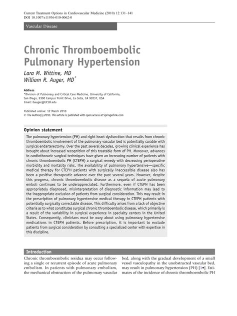 Pdf Chronic Thromboembolic Pulmonary Hypertension