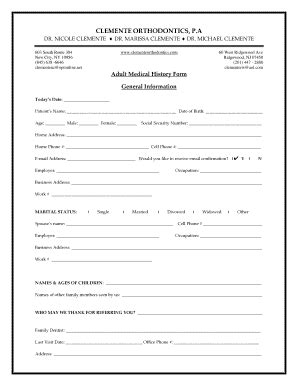 Fillable Online New Patient Form Adult Clemente Orthodontics Fax