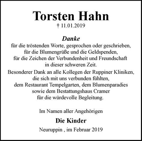 Traueranzeigen Von Torsten Hahn M Rkische Onlinezeitung Trauerportal