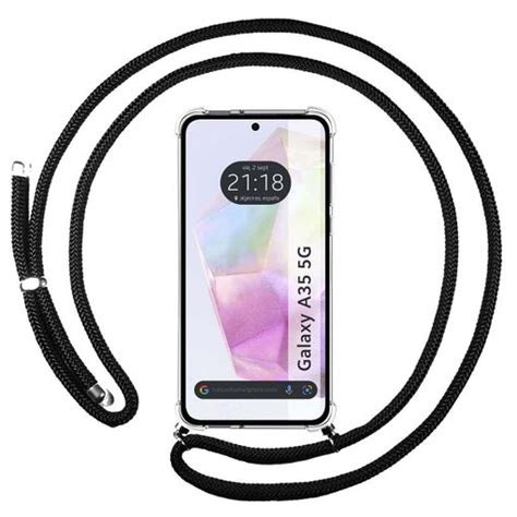 Funda Colgante Transparente Para Samsung Galaxy A35 5g Con Cordon Negro