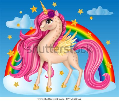 Pony Unicorn Flower Big Eyes Golden Stock Vector Royalty Free