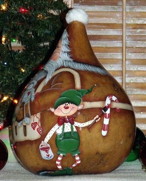 Hand Painted Workshop Santa And Elves Christmas Gourd Decoration Etsy