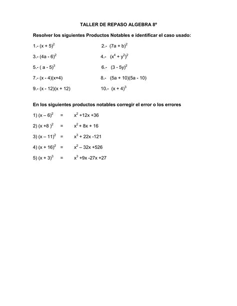 Taller Repaso Productos Notables Pdf