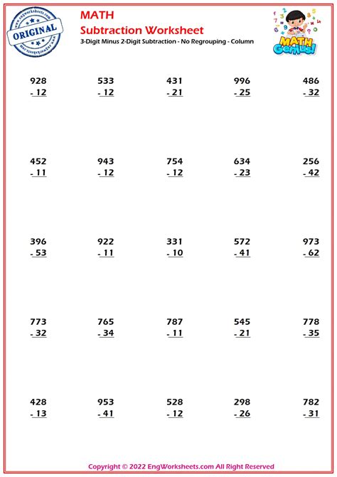 3 Digits Subtraction Worksheets And Exercise Engworksheets