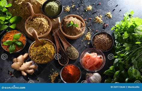 Composition With Assortment Of Spices And Herbs Stock Photo Image Of