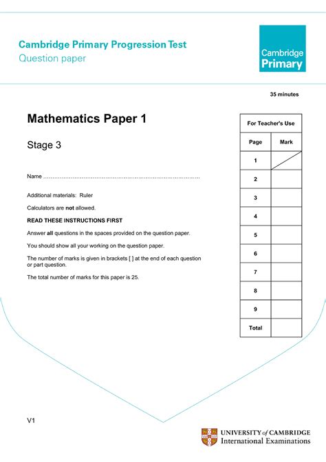 Primary Progression Test Stage 3 Math Paper 1 35 Minutes