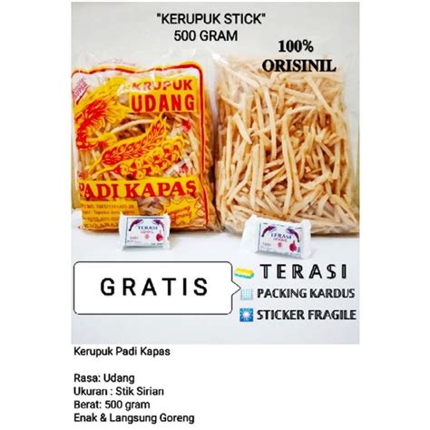 Jual KEMASAN 500gr Krupuk Udang Stik Sirian Padi Kapas Khas Cirebon