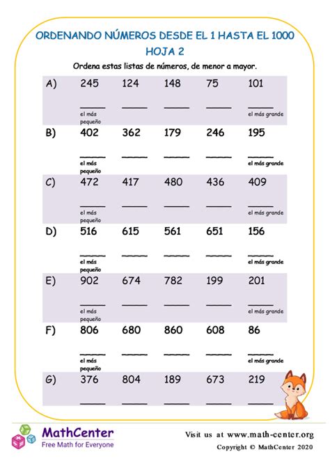 Segundo Grado Hojas De Trabajo N Meros Hasta Math Center