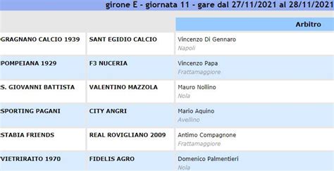 Prima Categoria Campania 2021 22 programma gare e arbitri della 10ª