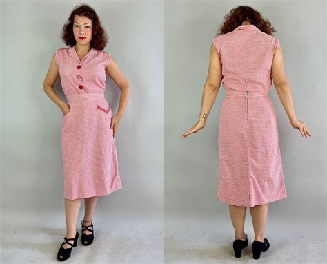 1940s Summer Stripes Ensemble Vintage 40s Pink And White Striped Seersucker Cotton Sleeveless