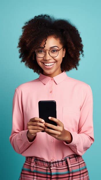 Premium Photo Young African Woman Holds A Phone With A Surprised Face